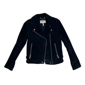 BCBGeneration women's Blue Suede Moto Jacket with Silver Detail Size Small